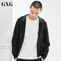 GXG男装 春季男士时尚都市流行青年修身型黑色休闲夹克外套男