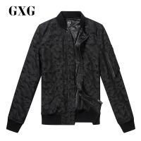 GXG男装 春季男士时尚都市青年流行暗色提花防风黑灰夹克外套男