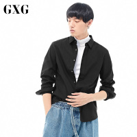 GXG男装 春季男士修身时尚都市休闲青年商务流行黑色长袖衬衫男