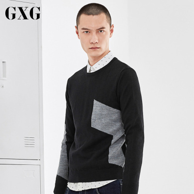 GXG毛衫男装 春季男士修身时尚都市青年韩版流行气质黑色针织衫男
