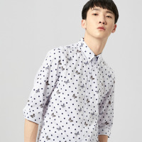 gxgjeans男装夏修身波点印花修身休闲中袖衬衫