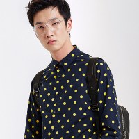 gxgjeans男装 春季男士波点修身青年休闲纯棉长袖衬衫潮