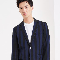 gxgjeans男装春西装修身时尚英伦竖条纹青年单西