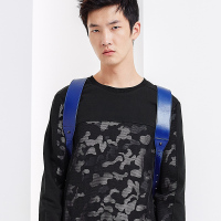 gxg jeans男装春修身迷彩拼接青年圆领套头卫衣