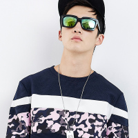 gxgjeans男装春季迷彩拼接休闲圆领套头卫衣外套