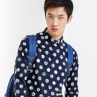 gxgjeans男装春衬衣男修身波点青年休闲长袖衬衫