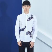 gxg jeans男装 男士迷彩绣花休闲长袖衬衫