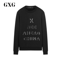 GXG男装秋装男士时尚都市潮流青年休闲韩版黑色圆领套头卫衣男