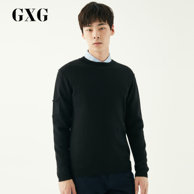 GXG男装秋季男士时尚都市青年流行黑色圆领套头毛衫毛衣针织衫