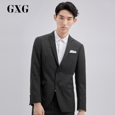 GXG男装秋季男士时尚商务宴会正装灰底黑条套西上衣西服