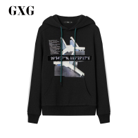 GXG男装秋季男士时尚都市青年韩版休闲潮流黑色修身套头连帽卫衣