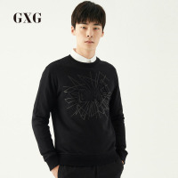 GXG男装秋季男士时尚休闲都市韩版气质潮流黑色圆领套头卫衣男