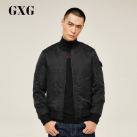 GXG男装冬季男士时尚都市青年潮流棒球领休闲修身黑色棉夹克男