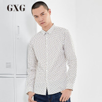 GXG男装秋季男士衬衣时尚修身青年流行白底点潮休闲长袖衬衫男
