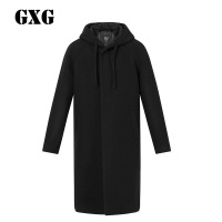 GXG男装 冬季男士韩版气质流行修身中长款连帽羊毛呢大衣外套男