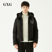 GXG男装 冬季男士时尚青年潮流黑色加厚短款连帽羽绒服男士外套