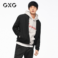 GXG男装 秋季男士修身拉链门襟纯色黑色棒球服运动夹克外套