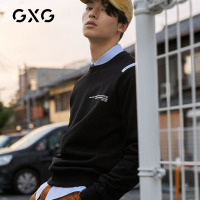 GXG男装 秋季男士时尚韩版都市黑色韩版青春潮流圆领卫衣外套男