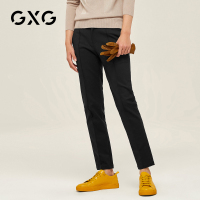 GXG男装 春季男士弹力标准版型织带拼接商务正装黑色休闲长裤