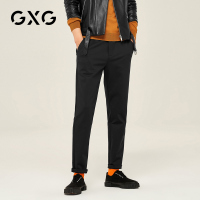 GXG男装 秋季男士标准版型单后袋字母织带微弹黑色休闲长裤