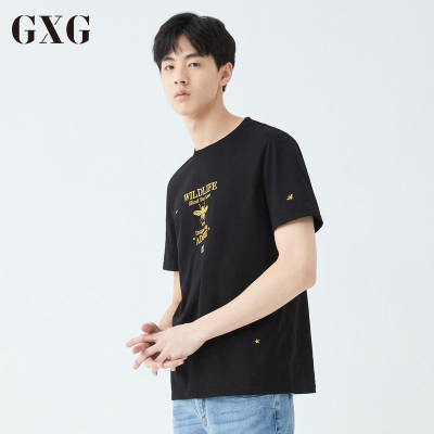 GXG男装 夏季男士时尚帅气青年棉潮流黑色小蜜蜂圆领短袖T恤男
