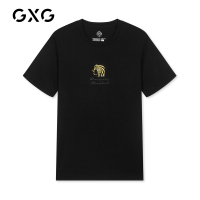 GXG男装 夏季男士时尚青年韩版刺绣帅气黑色圆领潮流短袖T恤男*