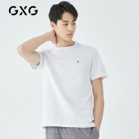 GXG男装 夏季男士圆领刺绣潮牌潮流打底衫白色短袖T恤