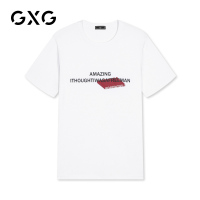 GXG男装 夏季男士时尚韩版气质休闲潮流胸前字母白色短袖T恤男