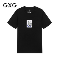 GXG男装 夏装男士时尚潮流休闲黑色圆领短袖T恤男