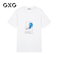 GXG男装 夏季男士时尚帅气韩版流行白色休闲印花简约短袖T恤男