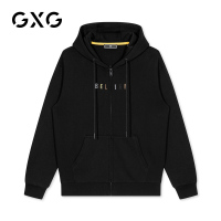 GXG男装 春季男士时尚青年韩版潮流字母刺绣黑色连帽卫衣男
