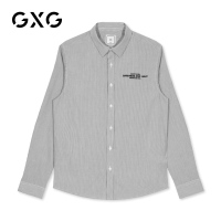 GXG男装 春季男士时尚商务青年港行休闲白底灰条长袖衬衫男