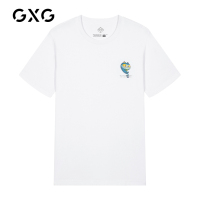 GXG男装 夏季男士时尚青年韩版帅气港风休闲潮流白色圆领短袖T恤