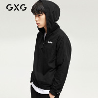 GXG男装 春季男士帅气青年黑色休闲薄款夹克字母印花外套男