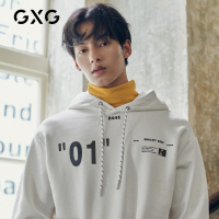 GXG男装 冬季男士国潮时尚印花情侣上衣白色休闲套头连帽卫衣