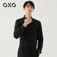 GXG男装 春季男士时尚韩版青年个性刺绣黑色休闲长袖衬衫男