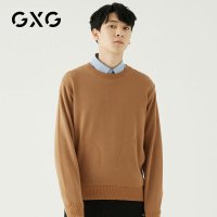 GXG男装 春季男士时尚青年流行双插袋休闲驼色圆领卫衣男