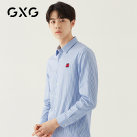 GXG男装 春季男士时尚青年韩版流行蓝条纹长袖衬衫衬衣男潮