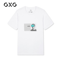 GXG男装 夏季男士白色打底衫圆领印花潮流短袖T恤男