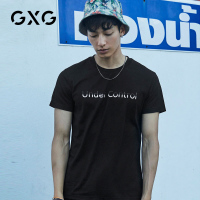 GXG男装 夏季男士时尚青年修身字母印花双色圆领短袖T恤男*