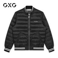 GXG男装 冬季男士时尚港风黑色棒球领加厚轻薄短款羽绒服男士潮