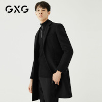 GXG男装 冬季男士时尚流行帅气青年韩版黑色外套羊毛长款大衣男