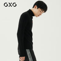 GXG男装 冬季经典潮流撞色字母刺绣黑色高领保暖针织毛衫毛衣