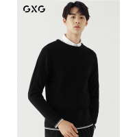 GXG男装 秋季男士时尚青年韩版修身黑色低领毛衫毛衣男