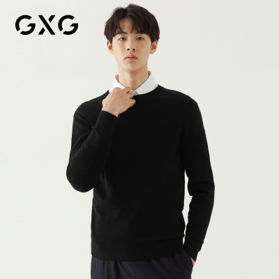 GXG男装 秋季男士时尚都市韩版流行简约黑色低领毛衫毛衣男