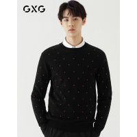 GXG男装 秋季男士时尚青年都市潮流刺绣黑色低领毛衫毛衣男
