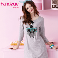 芬狄诗女中长款睡裙七分袖可爱棉质修身睡裙FL7128