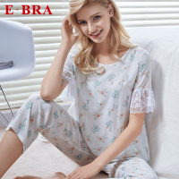 安莉芳旗下E-BRA夏季女士印花睡衣短袖上衣家居服套装KL1762