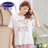 安莉芳春夏棉质短袖T恤女士印花时尚ins风家居服上衣EL7768