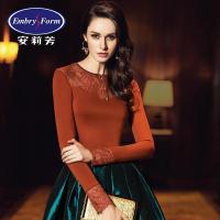 安莉芳 秋冬女士性感蕾丝圆领薄款打底衣长袖修身保暖上衣ED0214